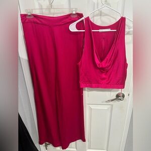 Silk hot pink set from Zara